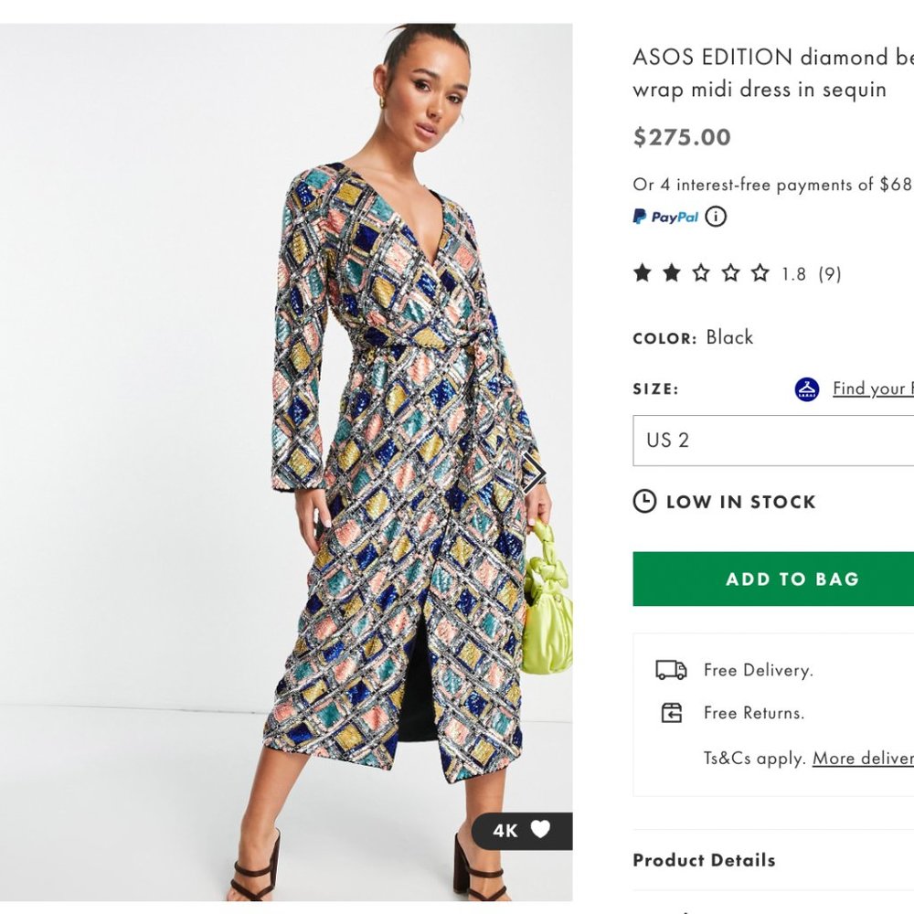 NYE DRESS!  ASOS EDITION diamond belted wrap midi dress in sequin